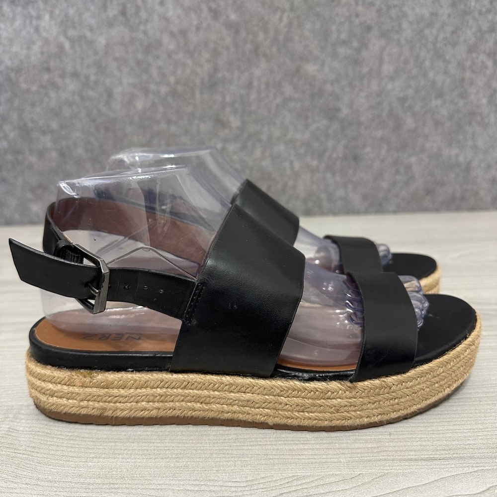 Naturalizer Espadrille‎ Platform Sandals Black Leather Ankle Strap Women 7.5
